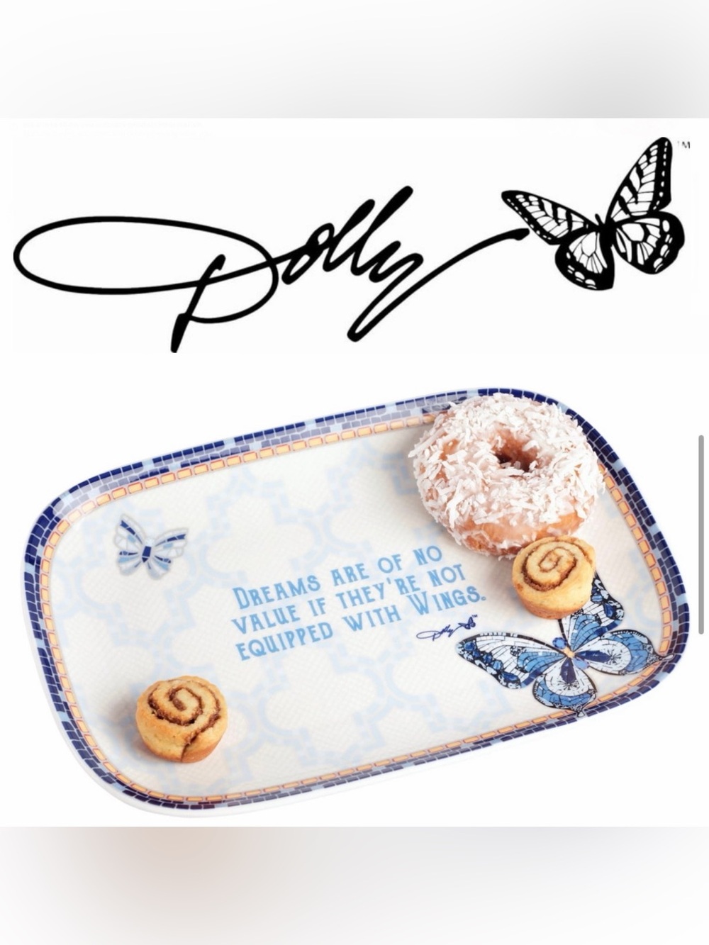 NWT Dolly Parton Blue Butterfly Quote Serving Tray